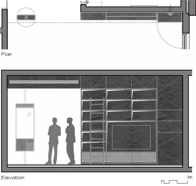 四周都是储物空间 可放置书籍和装饰品 电视柜立面图▲ 高处的置物