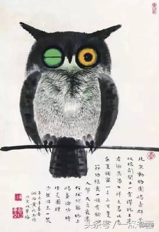 黄永玉猫头鹰题材国画欣赏