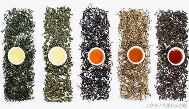 中国六大茶类: 绿茶,黄茶,白茶,青茶,红茶,黑茶