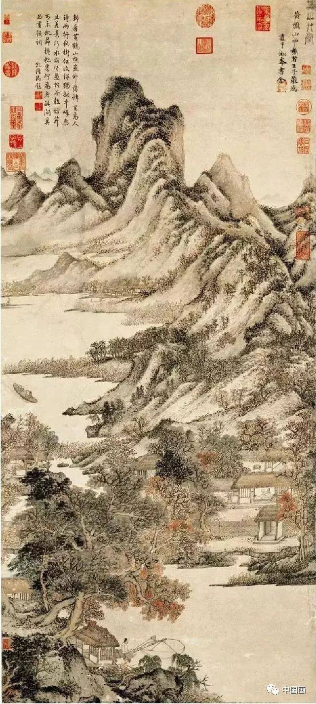 王蒙《秋山草堂图》 鬼面皴 北宋的郭熙和李成非常善于在山水上画鬼面