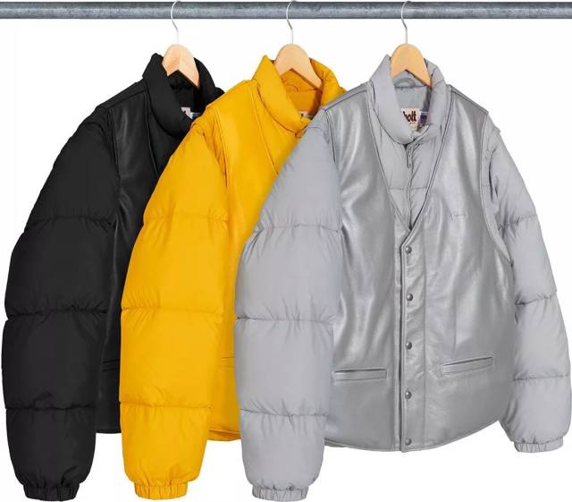 supreme/schott down leather vest puffy jacket