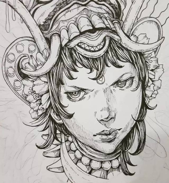 他笔下的针管笔人物,画面感强,每一跟线条都充满力量