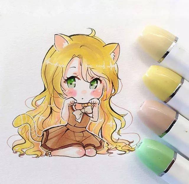 马克笔画出的可爱美少女