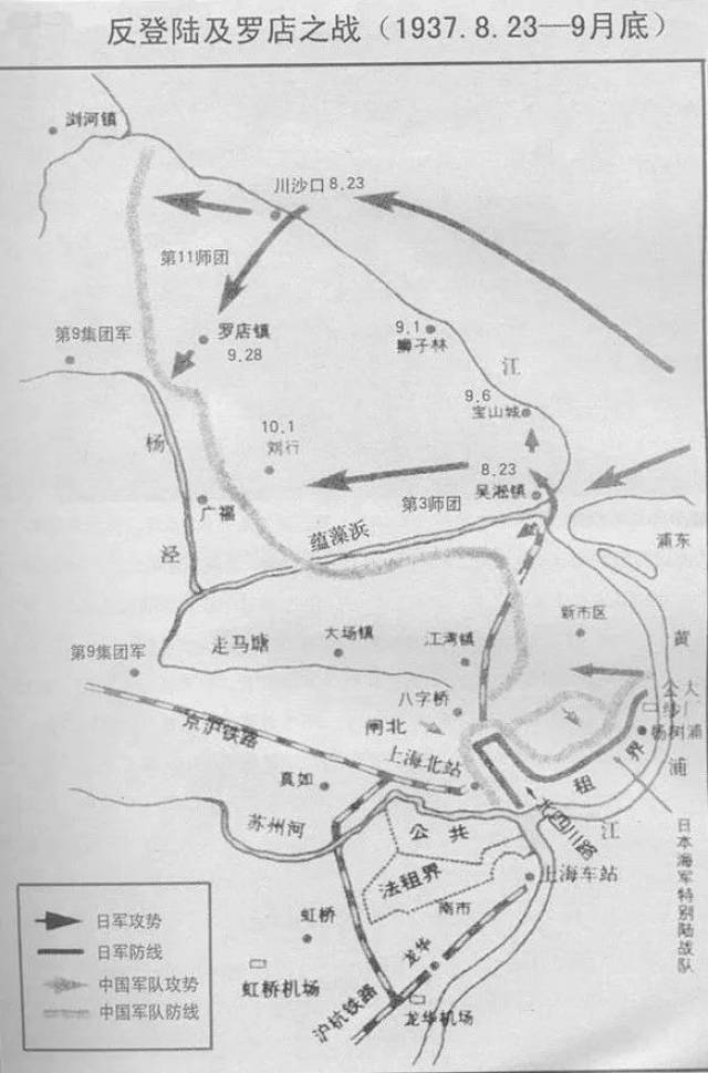 淞沪会战中日双方进军图(1937.8-1937.9)