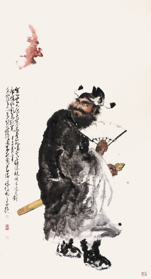 1984年翁真如绘锺馗赵少昂补蝙蝠并题词 176x96cm