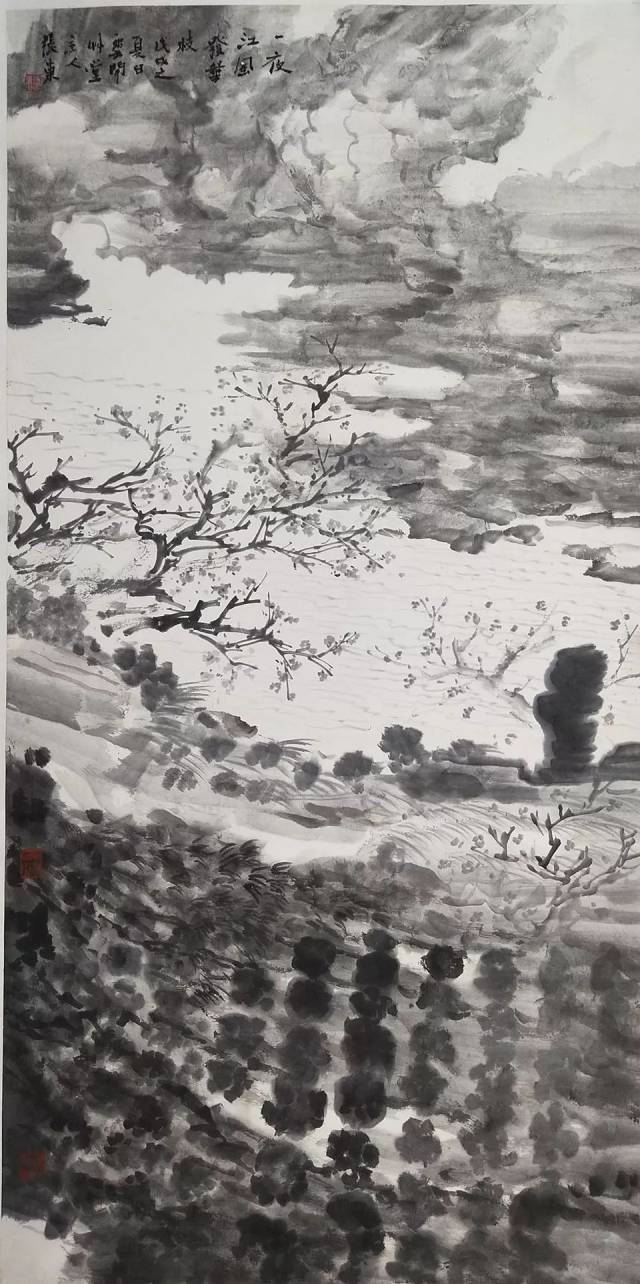 《一夜江风发华枝》 张东 137 x 68cm