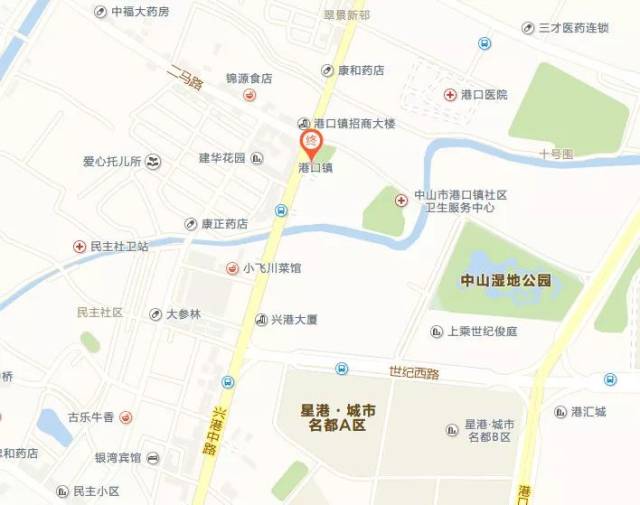 (1)地址:中山市港口镇阜南大道281号 (2)地图: (4)广珠轻轨 公交