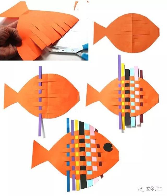 咱们就用各色的纸条,编织出一条彩色的小鱼吧!