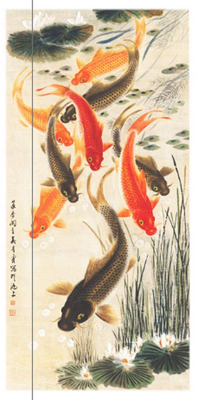 如意|锦鲤游扬逐浪中,这幅九鱼图寓意美好,挂在家里幸福常相伴