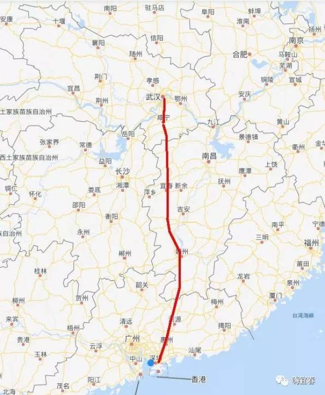 将形成武汉到深圳的一条笔直线路,比目前的京广高铁武广段还要顺直