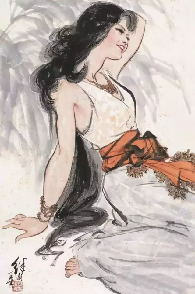刘继卣画的人物仕女,花鸟走兽,多为工笔与写意相结合,在其绚丽多彩和