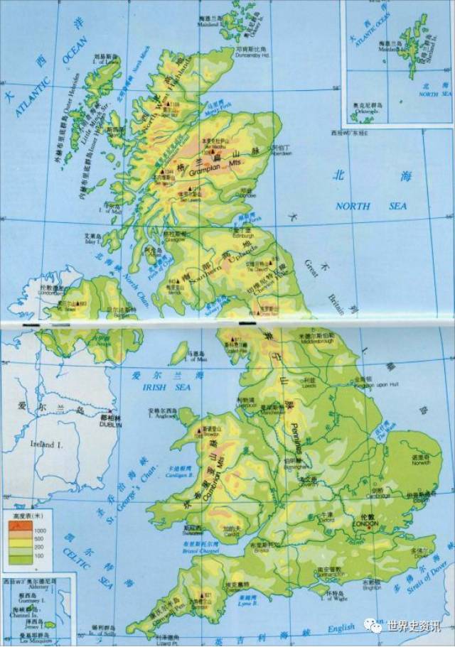 我们来聊一下英国的地理概况 先附上英国的政区图和地形图 英国位于