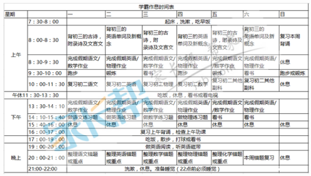 "学霸"的暑假作息时间表分享