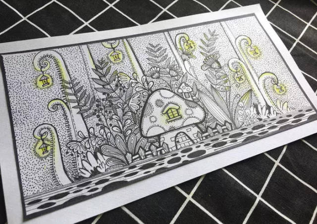 黑白插画教程 | 小白兔的蘑菇屋
