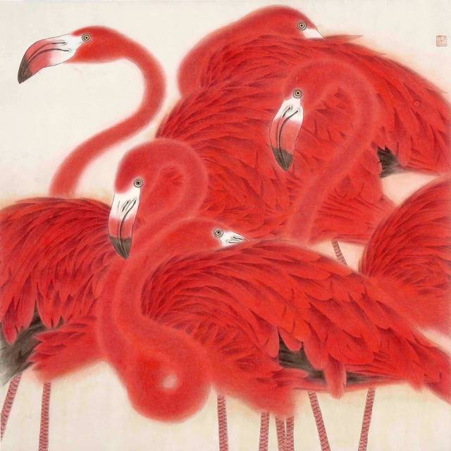 罗玉鑫 红云 68cm×68cm 纸本设色 2011年