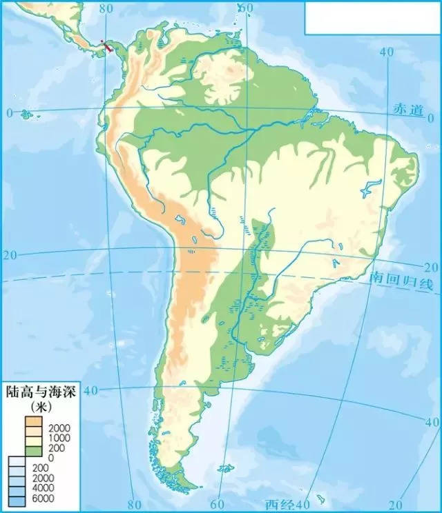 南美地形空白图