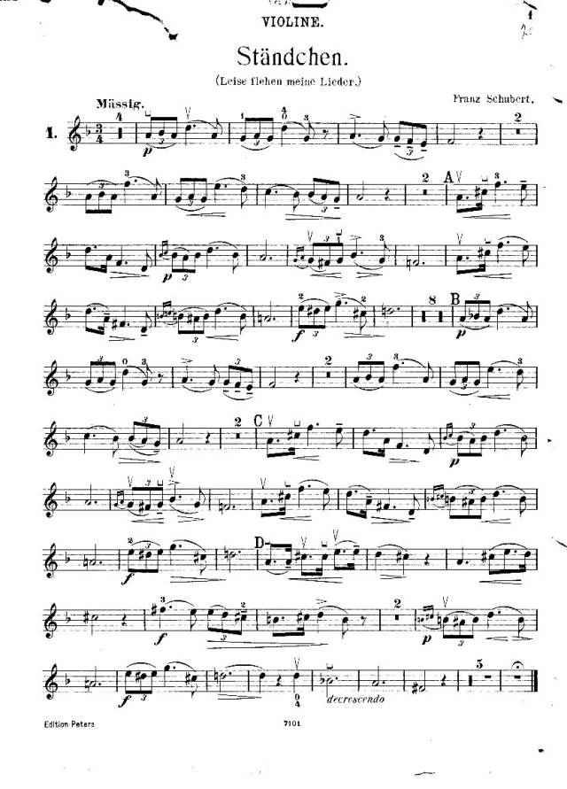 舒伯特随手写下的佳作《小夜曲》天鹅之歌第四首附小提琴谱