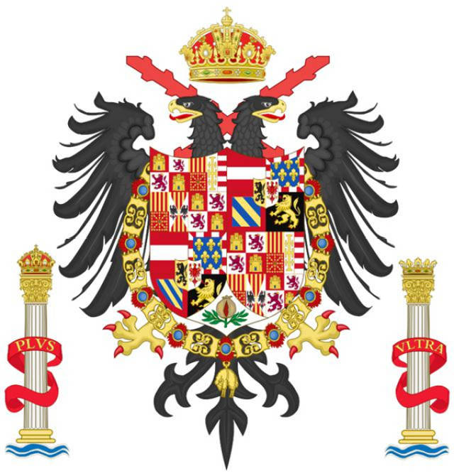 近代哈布斯堡家族徽章,每一块纹章代表一块封地,双头鹰为家族标志