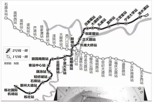 △宁波市地铁2号线一期示意图