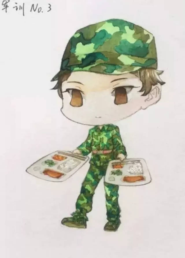 以下是往届学姐学长的军训绘画手稿