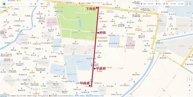 从南到北依次 与一环南路 学道街,育才东路,金城巷,府街 道路全长