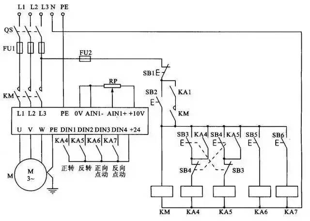 使用变频器的异步电动机可逆调速系统控制线路