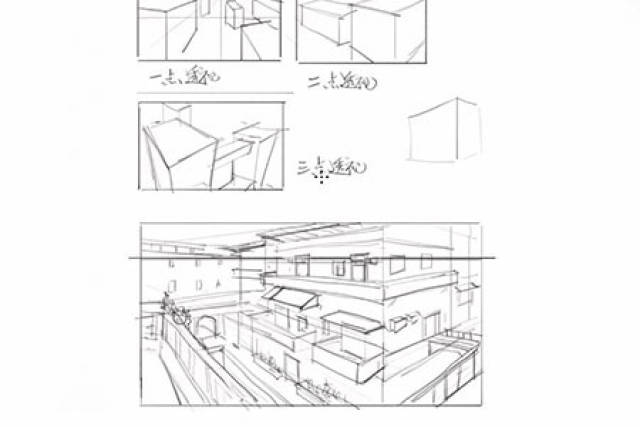 建筑俯视手绘漫画线稿