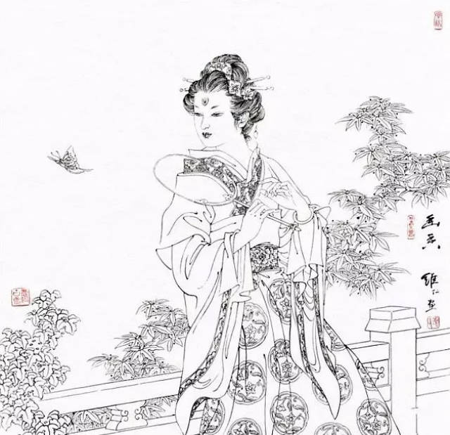 项维仁线描工笔仕女