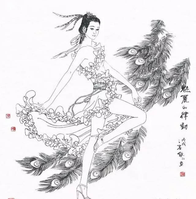 项维仁线描工笔仕女