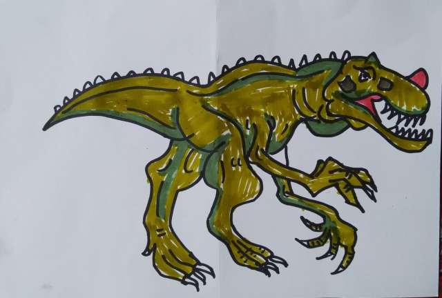 少儿创意美术《恐龙来了》,孩子们把霸王龙画的好凶猛