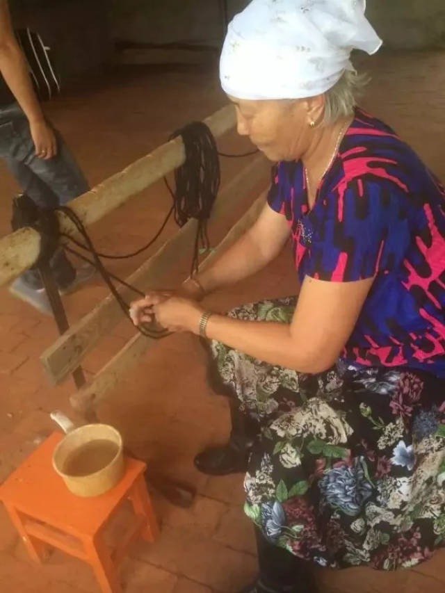老太太搓用于捆扎蒙古包的马尾绳