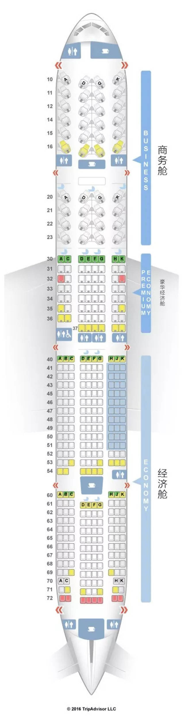 ▼国航 boeing 777-300er座位平面图 好多人有些不明白,豪华经济舱跟