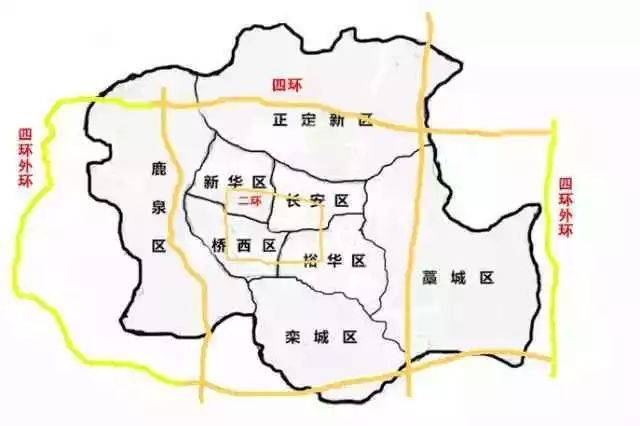 石家庄的中心城区,包括:桥西区,新华区,长安区,裕华区,高开区.