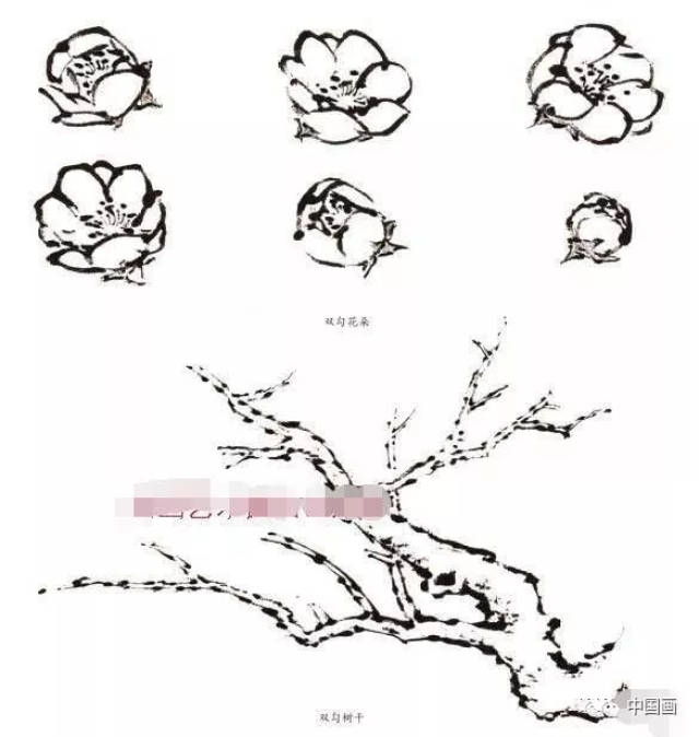 写意梅花画法示范教程,梅花的树干和根部画法,画梅花的构图形式