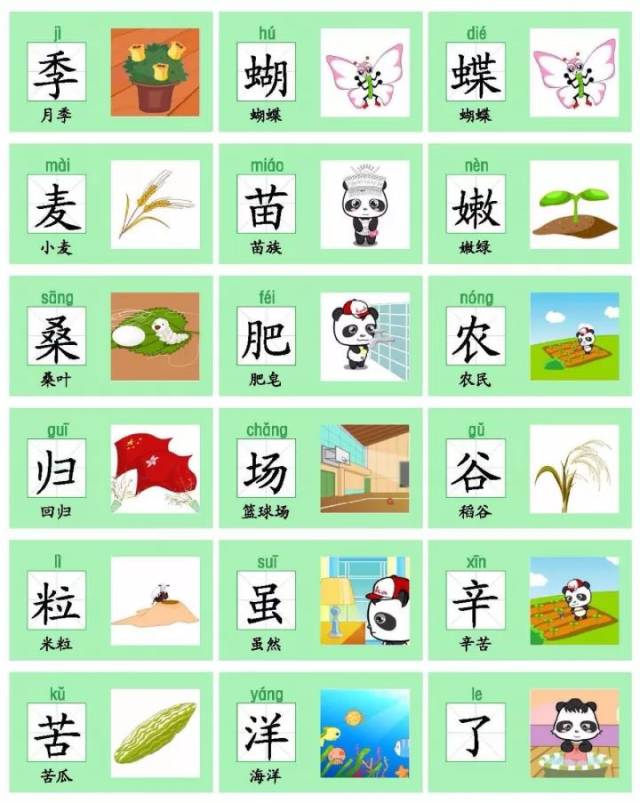 部编版二年级语文上册识字卡片(有图)