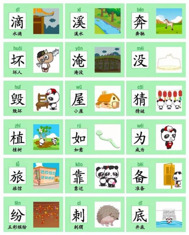 部编版二年级语文上册识字卡片(有图)