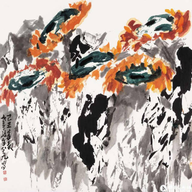 【国画精品】中国画家刘伯骏国画作品《向日葵》欣赏