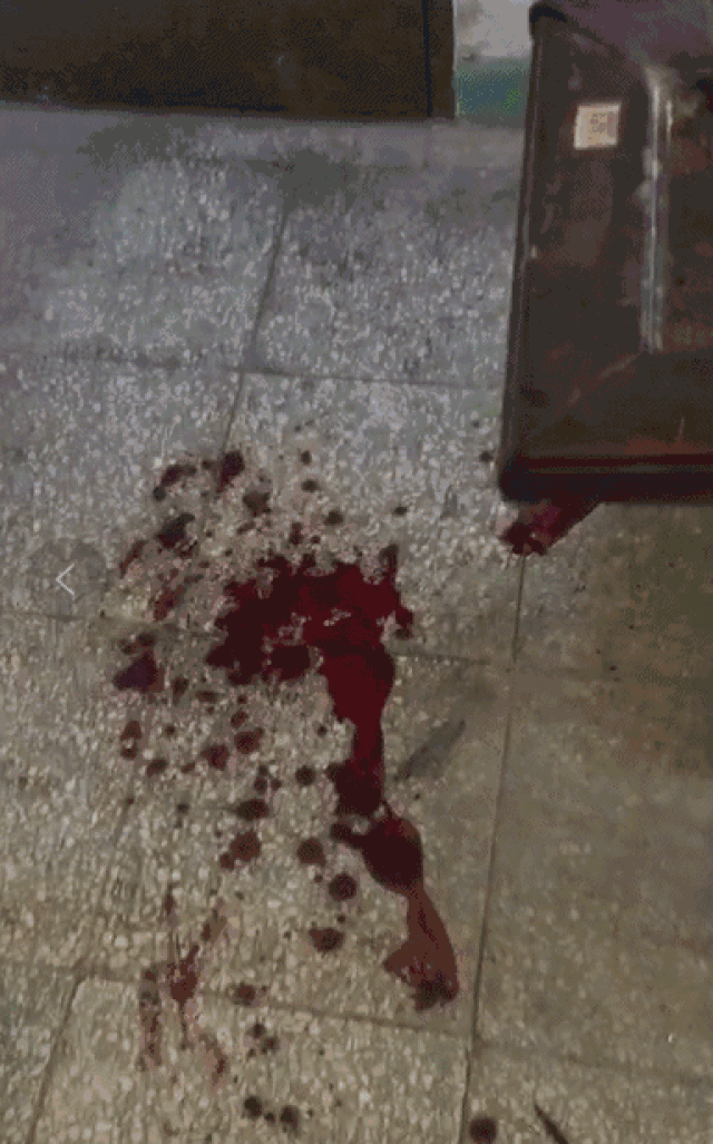 一名男子进被害人家门开始砍人,事发现场,楼道里出现大片血迹,事情