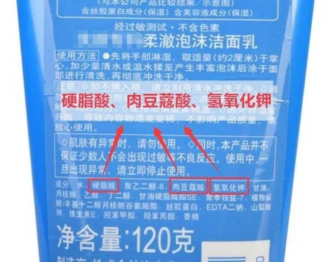 有"硬脂酸,月桂酸,肉豆蔻酸,氢氧化钠,氢氧化钾"等,就属于 皂基洗面奶