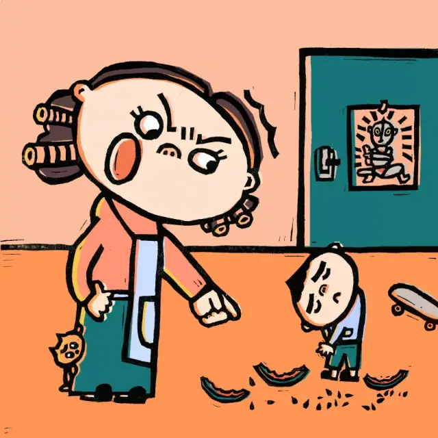 包包犯错被妈妈批评时的表情