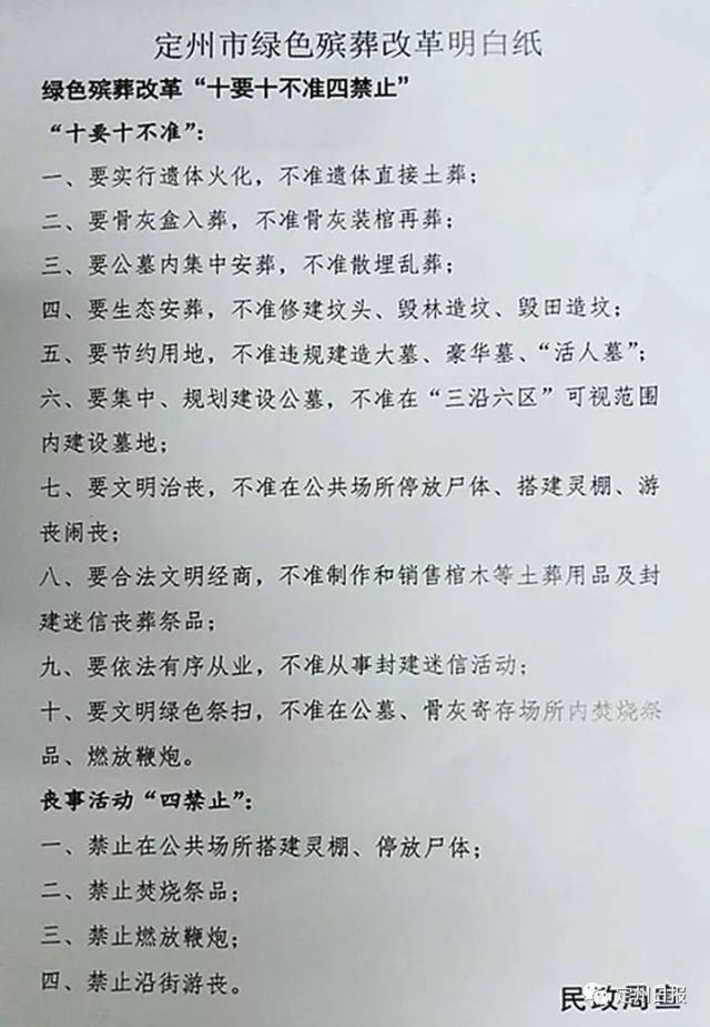 禁止土葬,禁止沿街游丧,禁止焚烧祭品,规范散埋乱葬