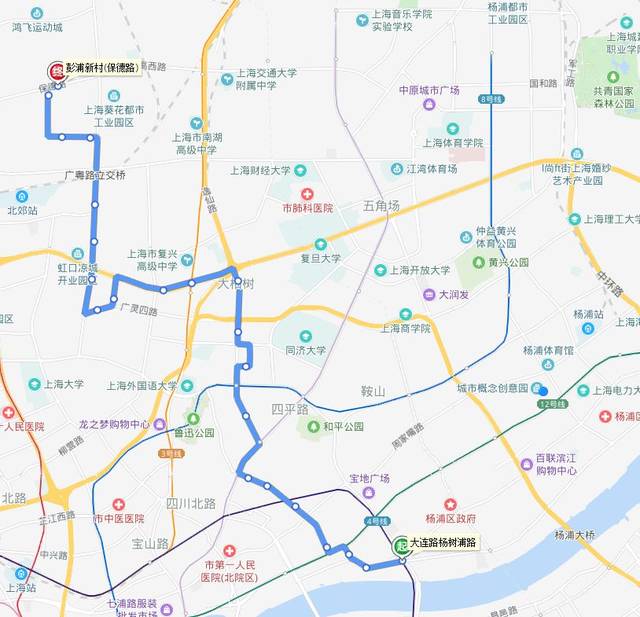 调整后起讫站:大连路杨树浦路—彭浦新村保德路