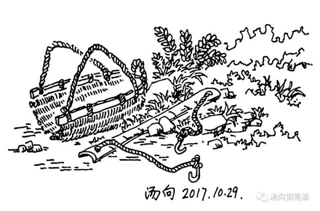 学钢笔画208扁担簸箕…这东西画,快去围观!