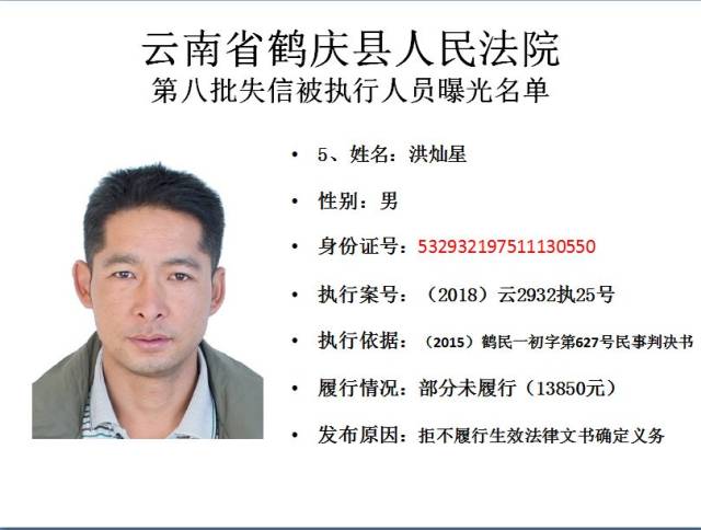 【失信黑名单】鹤庆又有44名"老赖"榜上有名 ——鹤庆县人民法院依法