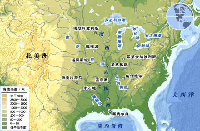 密西西比河在美国的位置