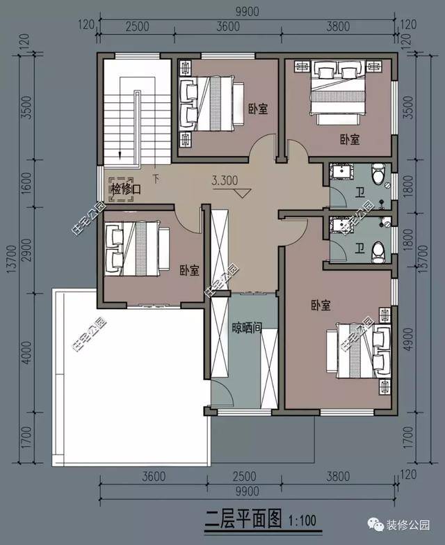 10x13米农村2层自建房,现代户型最受90后喜欢,经典又大气