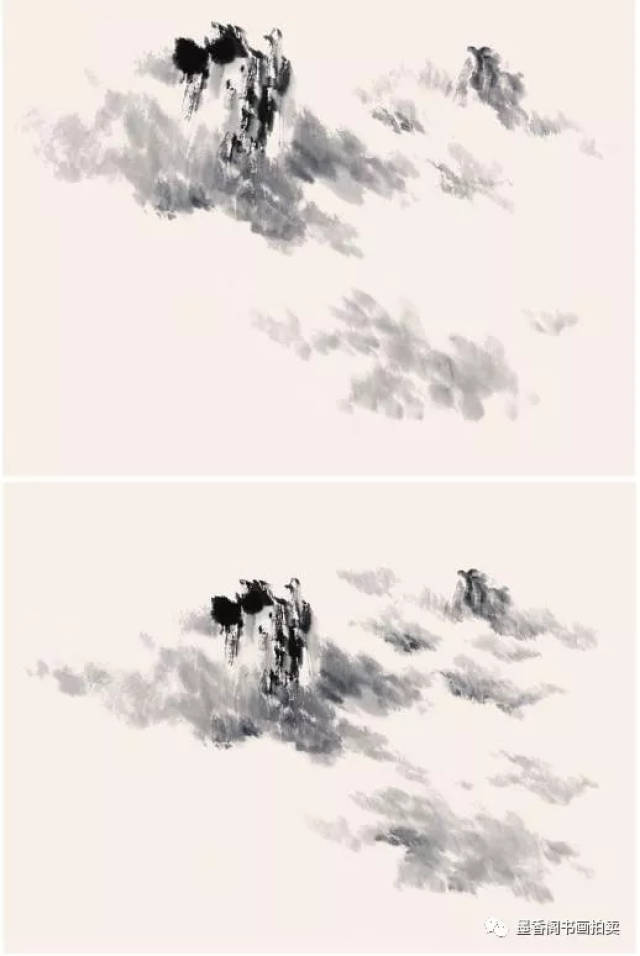 写意画中,云的两种画法——勾云法,染云法的示范