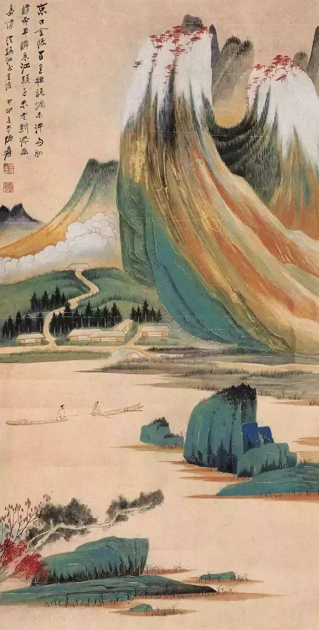 相传南朝梁张僧繇创没骨山水,唐杨升擅长这种画法.