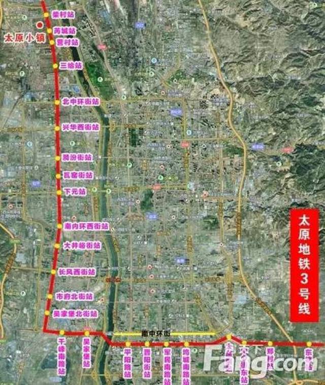地铁三号线线路示意图 根据规划,三给片区将会造成为尖草坪区