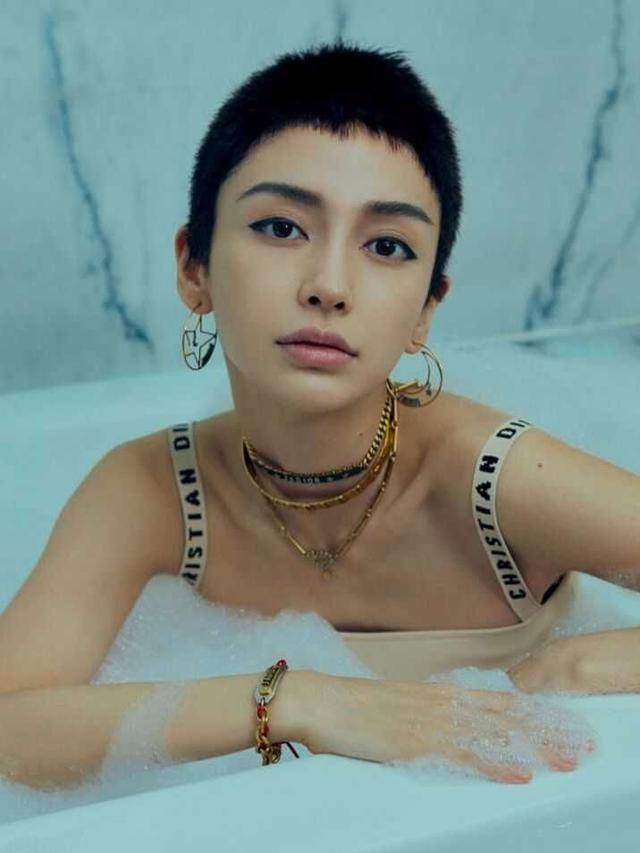 杨颖拍摄写真挑战寸头造型,率性洒脱,不过越来越像黄晓明了!